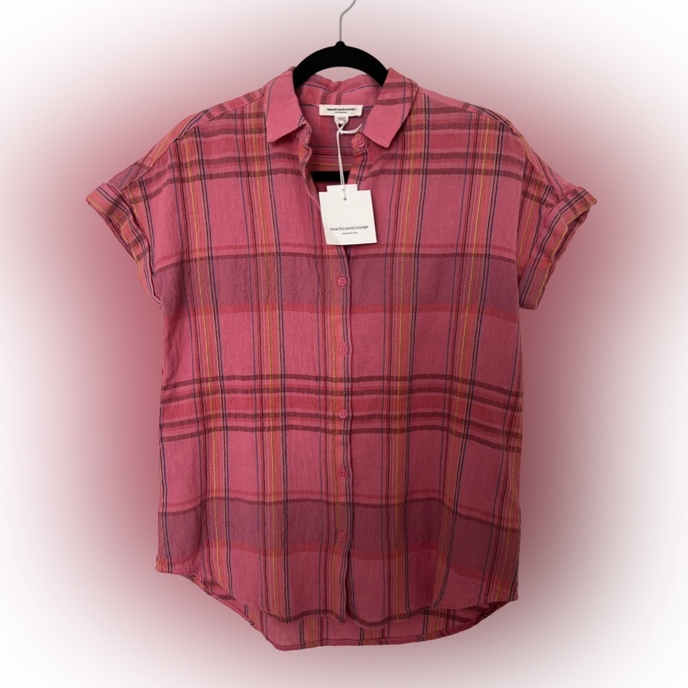 NWT -‎ beachlunchlounge - Plaid Cotton Button Up Spencer Shirt
